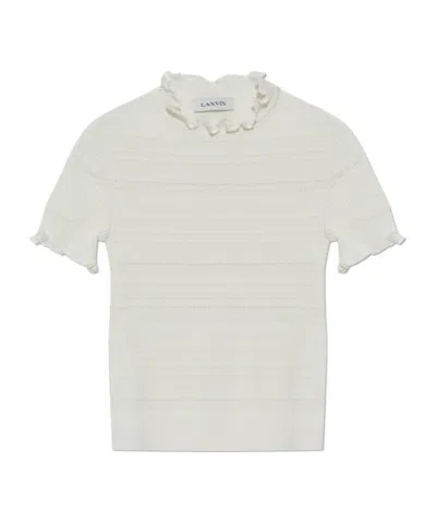 Lanvin Cotton Knitted T-shirt In Ecru