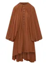 Lanvin Brown Pleated Voile Dress With Buttons By  In Brown