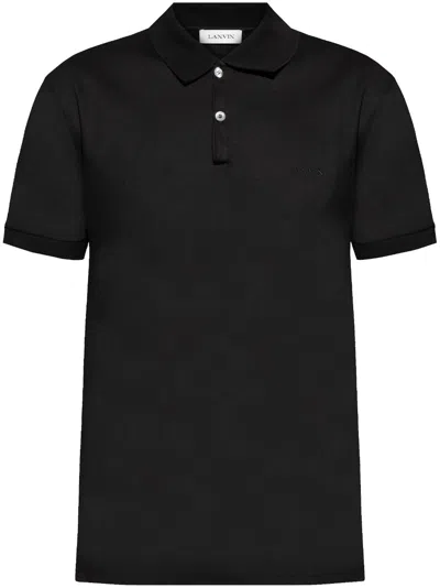 Lanvin Collared Shirt With Ribbed Cuffs And Short Sleeves In Black