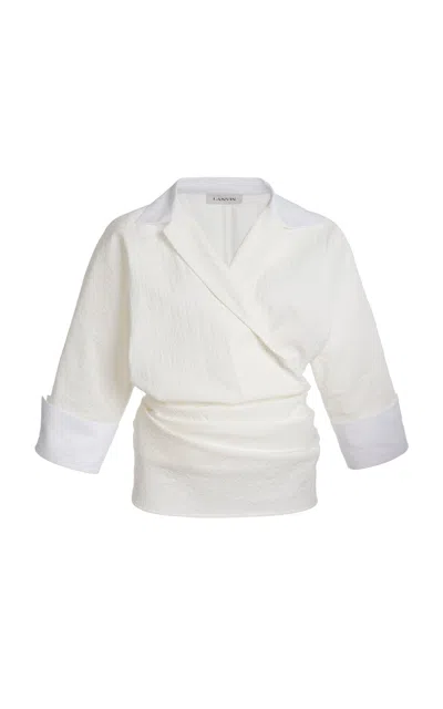 Lanvin Cotton-blend Fitted Wrap Shirt In White