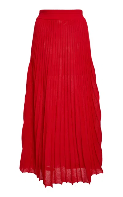 Lanvin Cotton-silk Pleated Knit Midi Skirt In Red