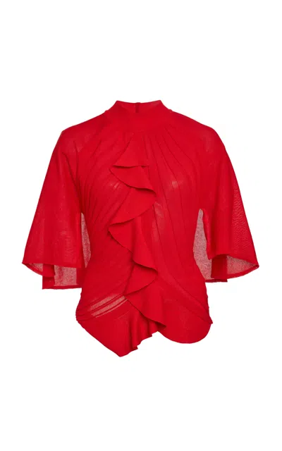 Lanvin Cotton-silk Ruffle Detail Top In Red