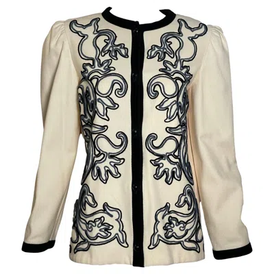 Pre-owned Lanvin Couture Ivory Wool Jacket With Soutache, 1980s In White