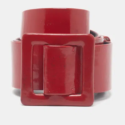 Pre-owned Lanvin Covered Buckle L Wide Belt Red Patent Leather