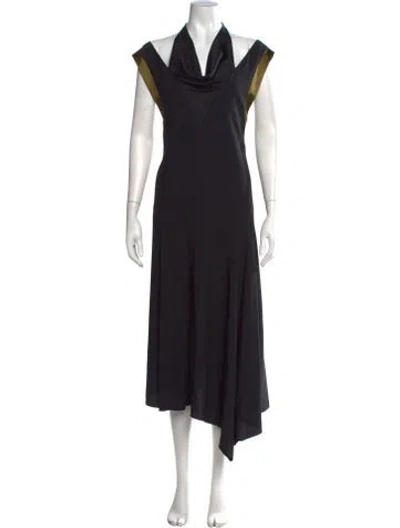 Pre-owned Lanvin Cowl Neck Midi Length Dress In Black