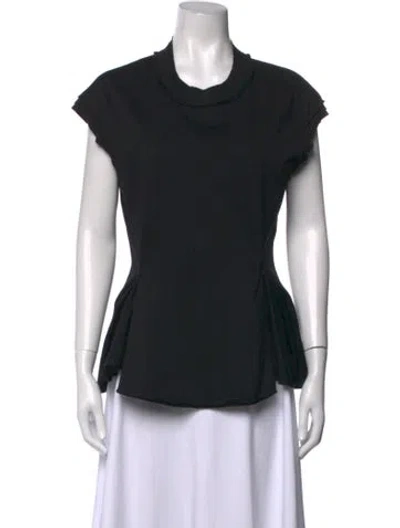 Pre-owned Lanvin Cowl Neck Short Sleeve Blouse In Black