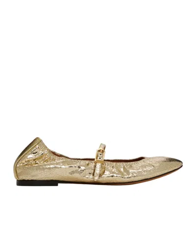 Lanvin Cracked Mary Jane Ballet Flats In Gold