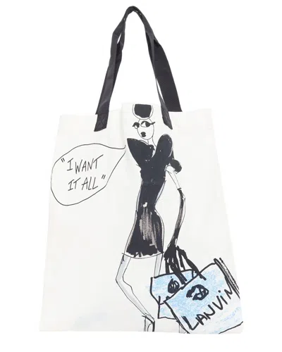 Pre-owned Lanvin Cream Cotton Fashion Sketch Printed Tote (authentic Pre-loved)