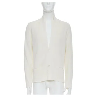 Pre-owned Lanvin Cream Cotton Skinny Lapel Knitted Buttons Pocketed Blazer M In White