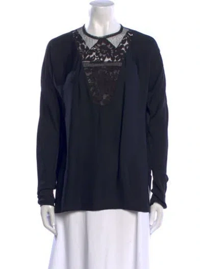 Pre-owned Lanvin Crew Neck Long Sleeve Blouse In Blue