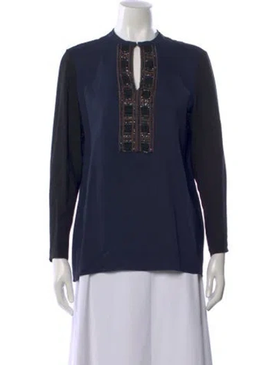 Pre-owned Lanvin Crew Neck Long Sleeve Top In Blue