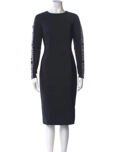 Pre-owned Lanvin Crew Neck Midi Length Dress In Black