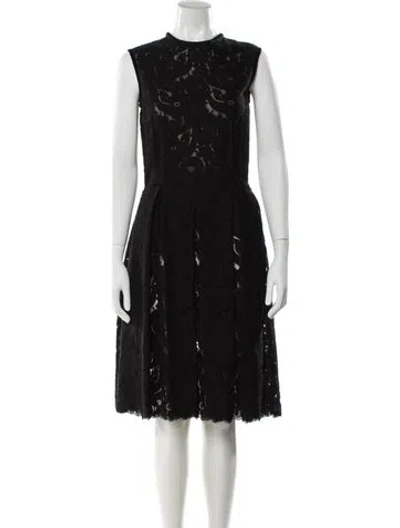 Pre-owned Lanvin Crew Neck Midi Length Dress In Black