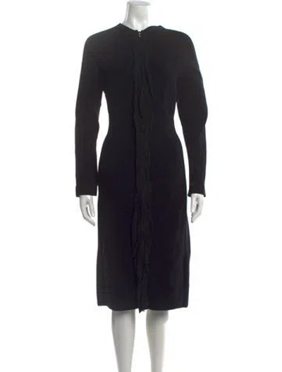Pre-owned Lanvin Crew Neck Midi Length Dress In Black