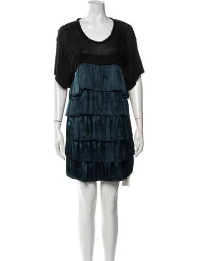 Pre-owned Lanvin Crew Neck Mini Dress In Black/blue/green