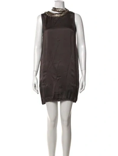 Pre-owned Lanvin Crew Neck Mini Dress In Brown