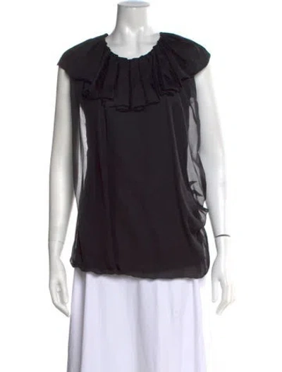 Pre-owned Lanvin Crew Neck Sleeveless Blouse In Black