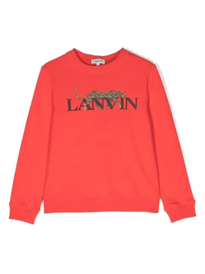 Lanvin Kids' Crewneck Sweatshirt With Logo In Orange