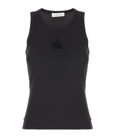 Lanvin Bead-embellished Cotton Top In Black