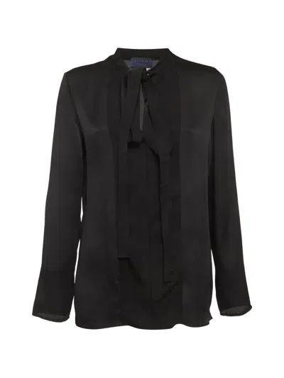 Pre-owned Lanvin Crinkled Pussy-bow Blouse In Black