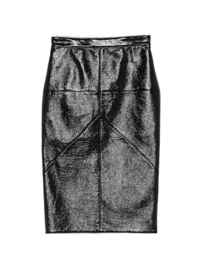Lanvin Crinkled-finish Pencil Midi Skirt In Gray