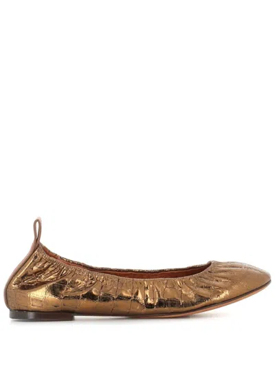 Lanvin Crocodile-effect Leather Ballet Shoes In Golden