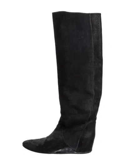 Pre-owned Lanvin Crocodile Riding Boots In Blue