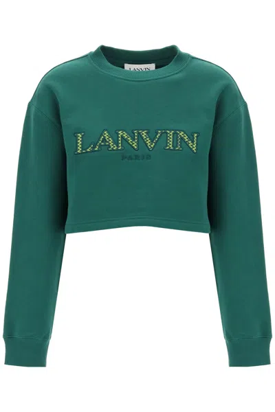 LANVIN CROPPED SWEATSHIRT WITH EMBROIDERED LOGO PATCH
