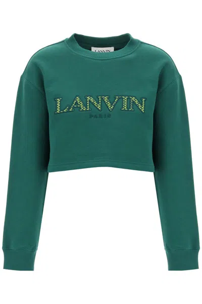 LANVIN CROPPED SWEATSHIRT WITH EMBROIDERED LOGO PATCH