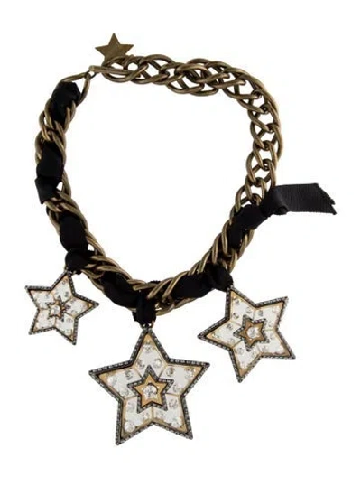 Pre-owned Lanvin Crystal Altair Star Necklace, 22" In Black