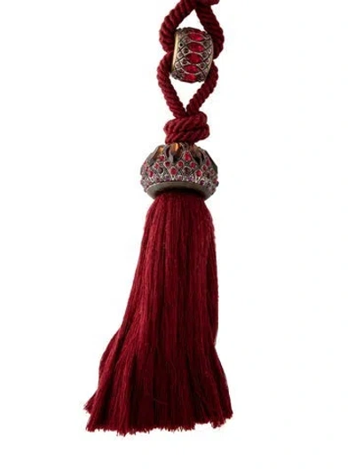Pre-owned Lanvin Crystal And Cord Tassel Pendant Necklace, 46" In Red