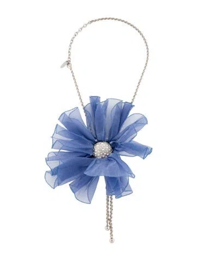 Pre-owned Lanvin Crystal & Fabric Pendant Necklace, 17.5" In Multi