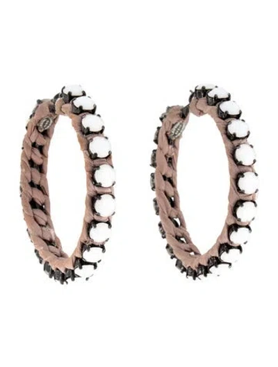 Pre-owned Lanvin Crystal & Fabric Wrapped Hoop Earrings In Multicolor