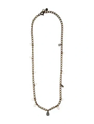 Pre-owned Lanvin Crystal & Faux Pearl Station Necklace, 40" In Multi