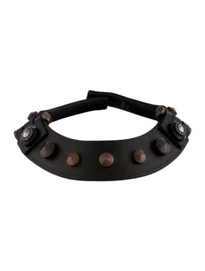 Pre-owned Lanvin Crystal & Leather Collar Necklace, 18" In Multicolor