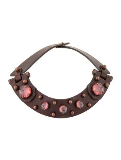 Pre-owned Lanvin Crystal & Leather Collar Necklace, 22" In Multicolor