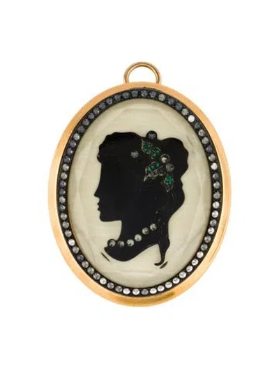 Pre-owned Lanvin Crystal And Resin Cameo Convertible Brooch Pendant In Black