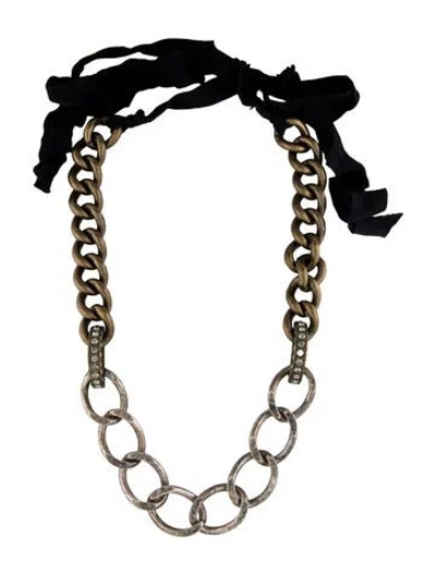 Pre-owned Lanvin Crystal & Ribbon Chain Necklace, 76" In Multi