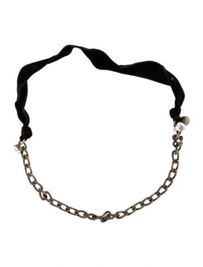 Pre-owned Lanvin Crystal And Ribbon Collar Necklace, 15" In Black