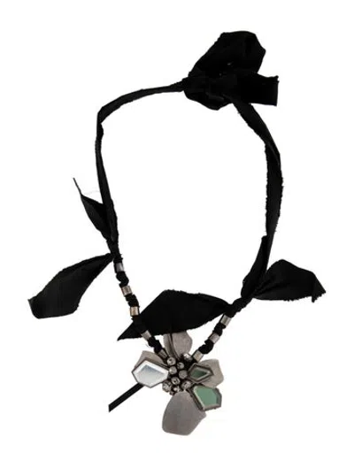 Pre-owned Lanvin Crystal & Ribbon Collar Necklace, 44" In Black