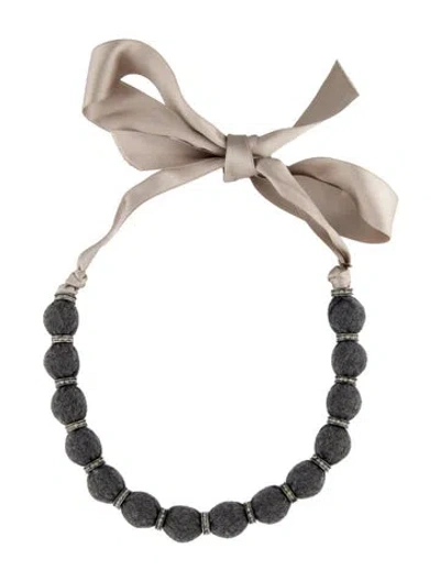 Pre-owned Lanvin Crystal & Ribbon Collar Necklace, 47" In Gray