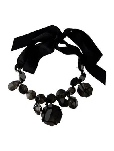 Pre-owned Lanvin Crystal & Ribbon Collar Necklace, 51" In Black