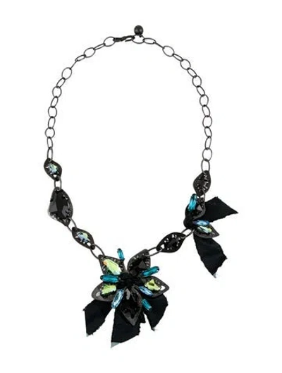 Pre-owned Lanvin Crystal & Ribbon Pendant Necklace, 34" In Multi