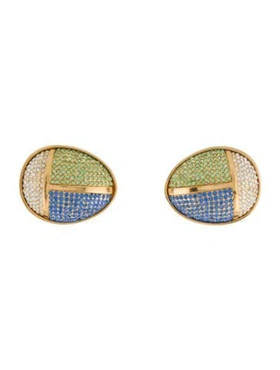 Pre-owned Lanvin Crystal Egyptian Revival Scarab Statement Pave Clip-on Earrings In Multi