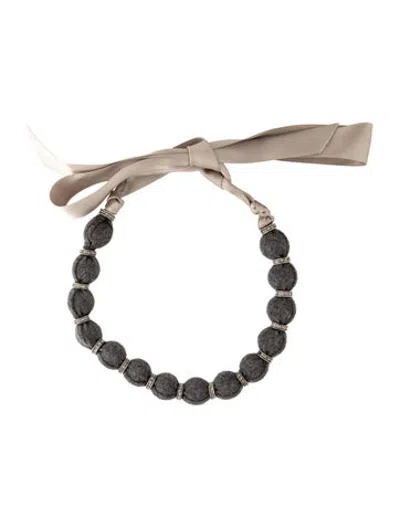 Pre-owned Lanvin Crystal, Fabric & Ribbon Collar Necklace, 48" In Grey/neutrals