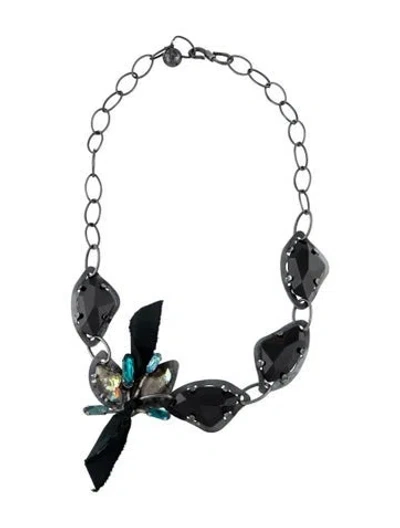 Pre-owned Lanvin Crystal Flower Collar Necklace, 26" In Multicolor