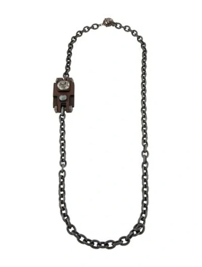 Pre-owned Lanvin Crystal Leather Pendant Necklace, 40.5" In Multi