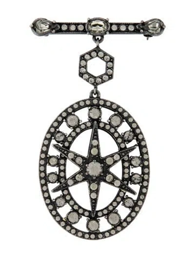 Pre-owned Lanvin Crystal Oval Star Pin Brooch In Grey
