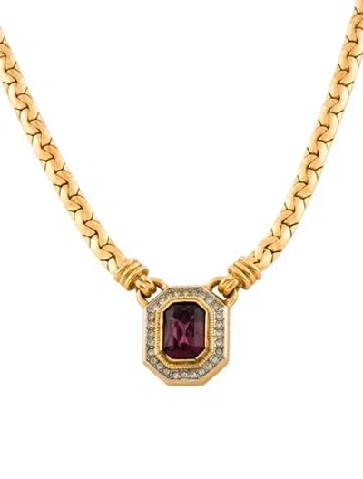 Pre-owned Lanvin Crystal Pendant Necklace, 16.5" In Purple