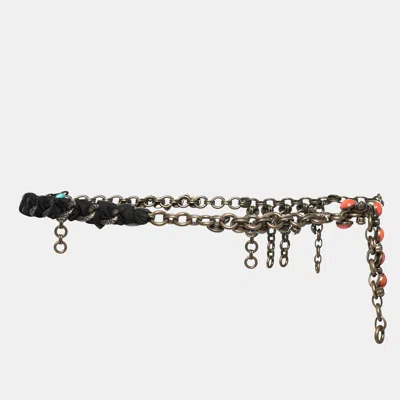 Lanvin Crystal Plastic Fabric Two Tone Gold Chain Belt In Neutral